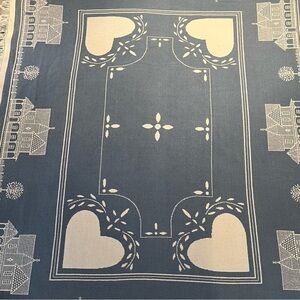 Vintage Blue & White Heart Cotton Blanket Reversible Goodwin Weavers Knit